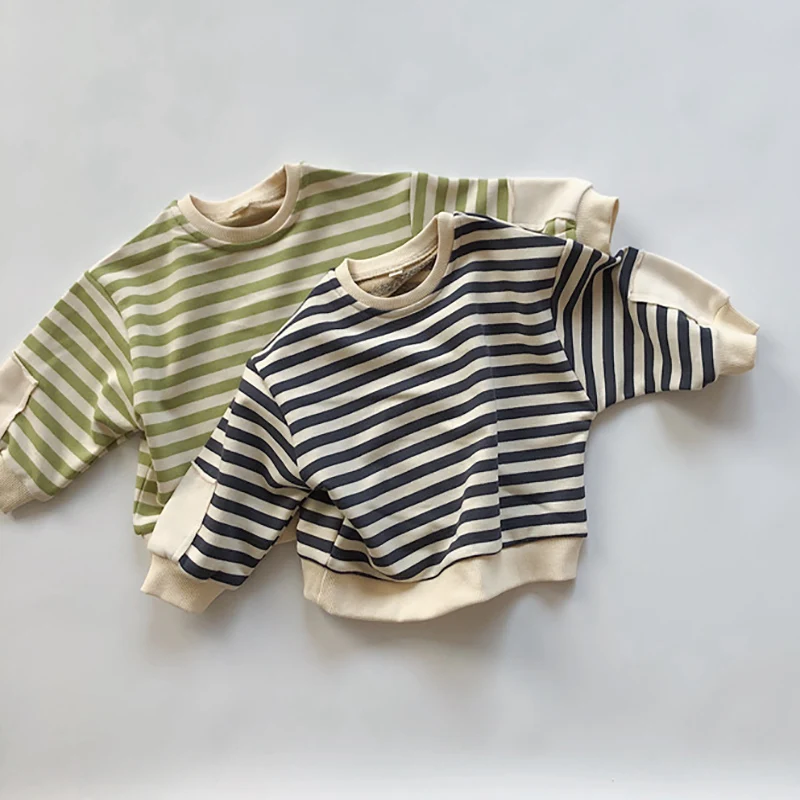 

Children's Clothing 2021 Spring Autumn Sweatshirts New Kids Striped Sweater Casual Boys and Girls Cotton Pullover T-shirt 2023