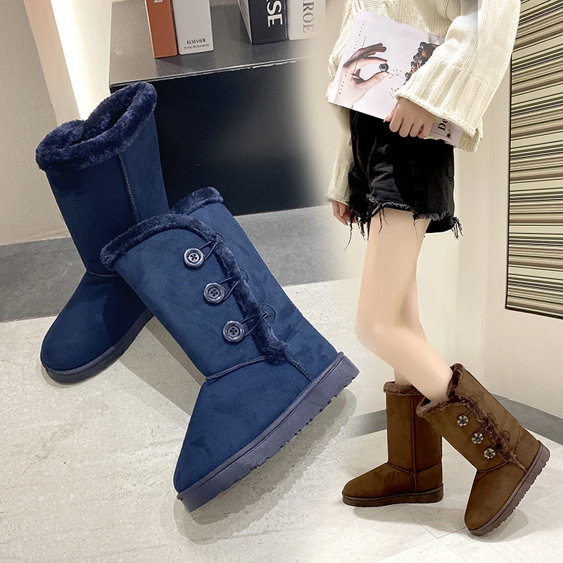 

Woman Boots for 2022 Snow Quilted Womens Casual Sneaker Mid Calf Winter Footwear Chunky Platform Shoes Pipe Kawaii Free Shipping