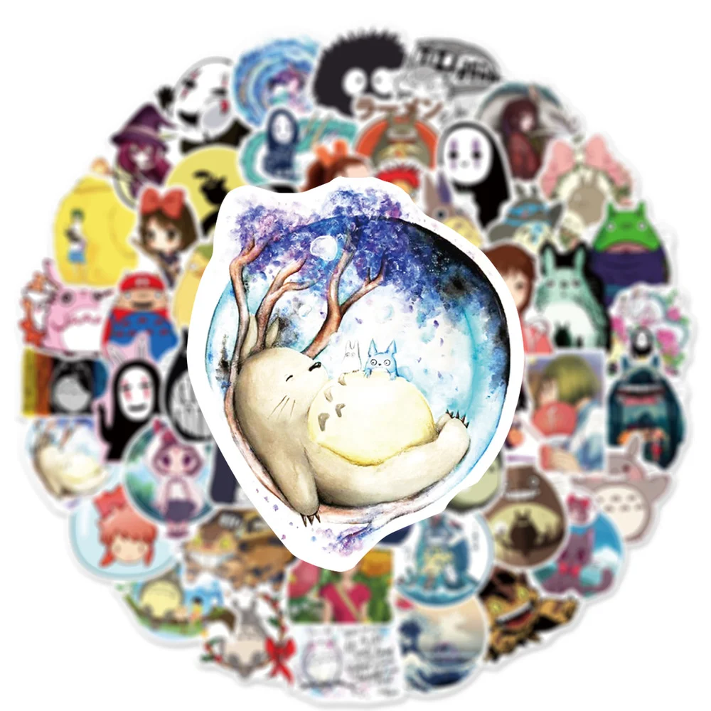 

50/100Pcs Japanese Anime Stickers Ghibli Hayao Miyazaki Totoro Spirited Away Princess Mononoke KiKi Stationery Sticker