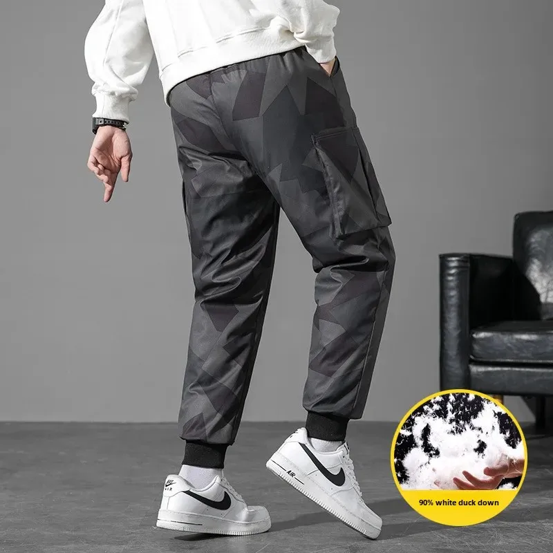 Модные мужские повседневные брюки в корейском стиле 2022 зимние утолщенные теплые