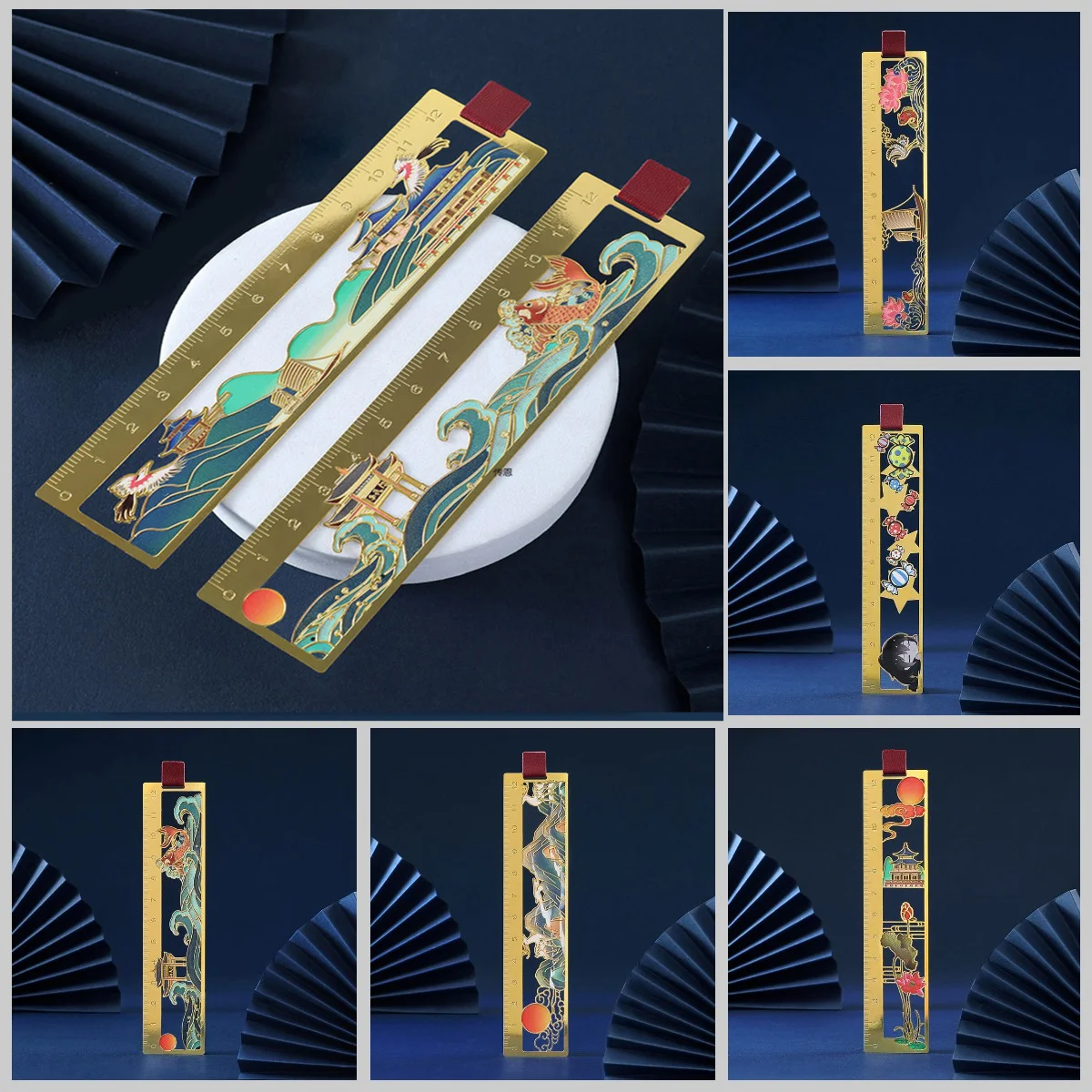 

Chinese Style Hollow Out CreativeBookmark Metal Brass Light Board Bookmark Gift Mountain Deer Bookcase School Office Supplies
