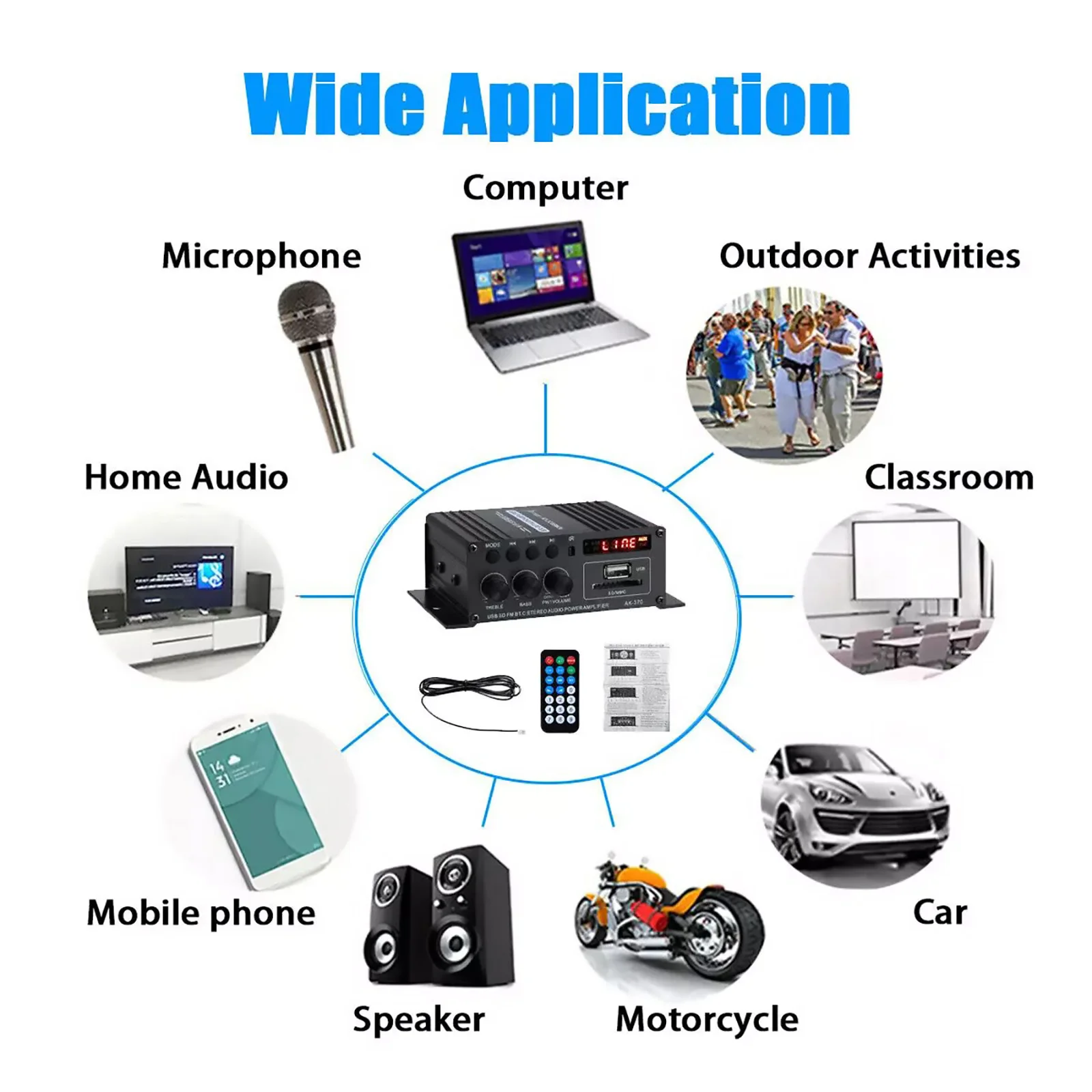 Звуковой усилитель канал 2 0 Mini HiFi Bluetooth цифровой аудио мощности стерео AK370 12 В для