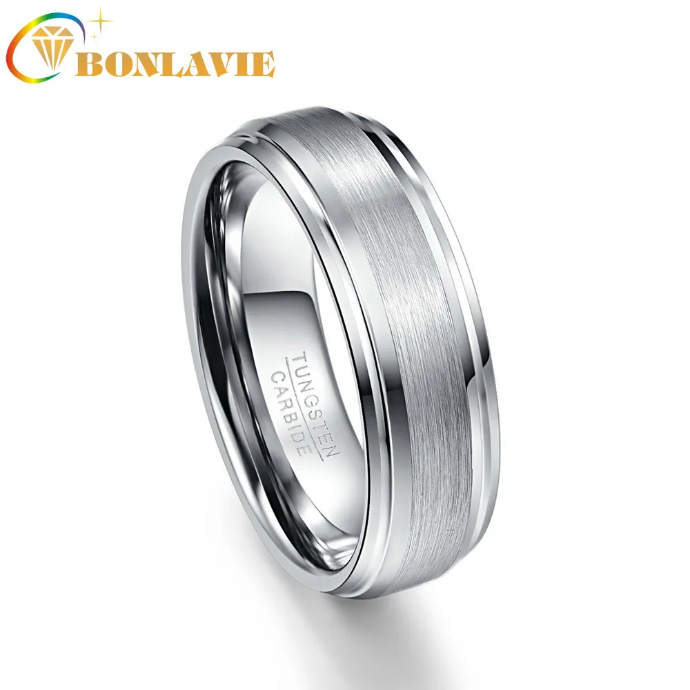 

BONLAVIE New Fashion Simple Men's 7mm Tungsten Carbide Ring Matte Finish Wedding Engagement Band Size 6 to 14