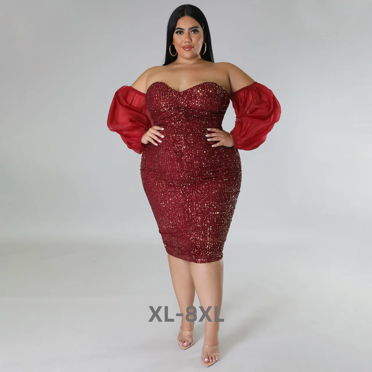 

Plus Size Dress Sexy Sequin Dress Strapless Gauze Solid Evening Dress Tight Hot Girls Party Dress Wholesale Dr 3xl 4xl 5xl 6xl
