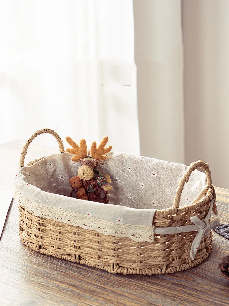 

Desktop Storage Basket Porch Key Debris Rattan Woven Laundry Storage Basket Cosmetic Clothes Book Snack Toys Storage Box