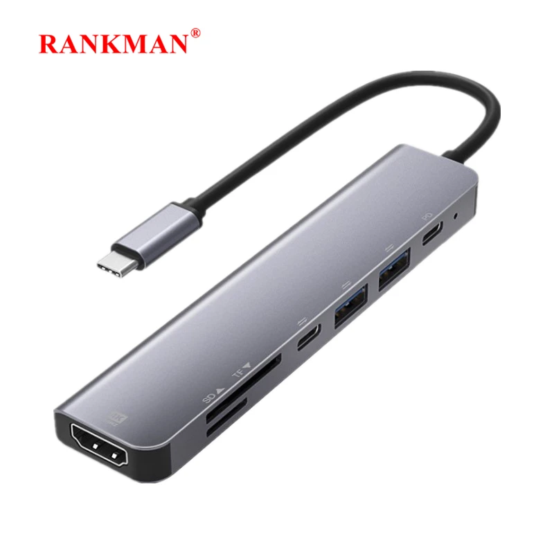 

Rankman Type C to 4K HDTV USB C 3.0 2.0 Hub Dock SD TF Card Reader for Macbook iPad Surface PS5 Samsung S21 Dex Xiaomi 10 TV