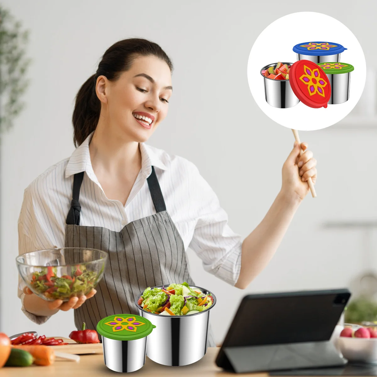 

3 шт., пищевые контейнеры из нержавеющей стали с силиконовыми крышками