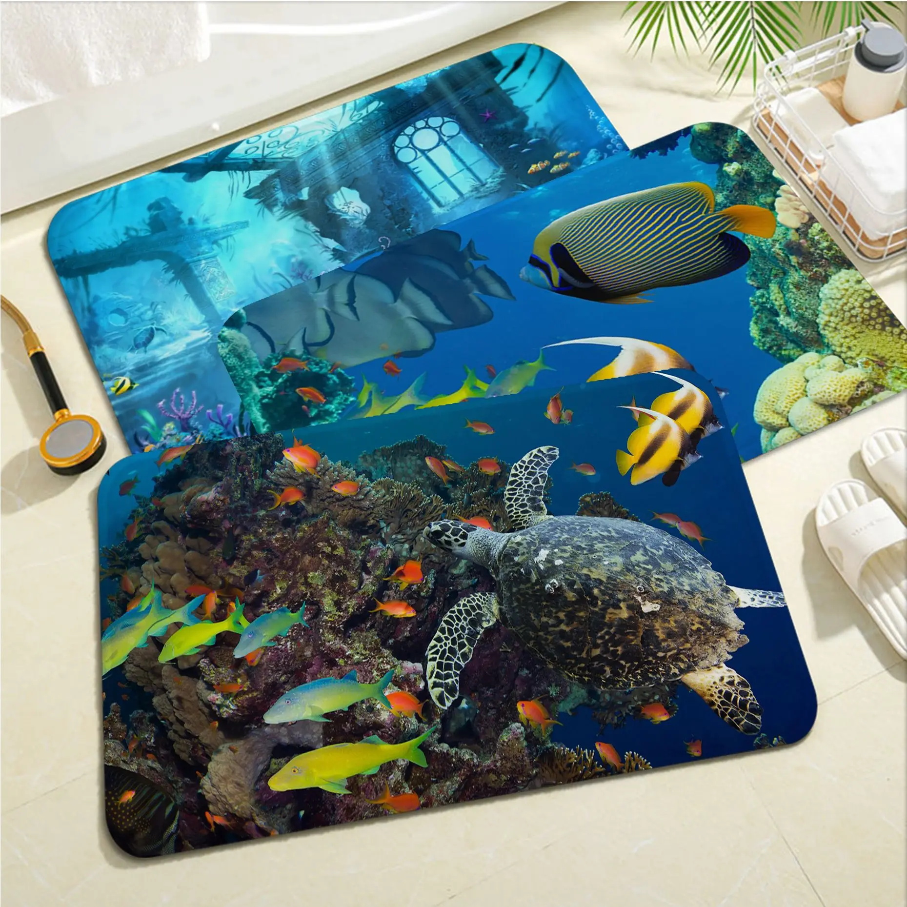 

Underwater World Room Mats Retro Multiple Choice Living Room Kitchen Rug Non-Slip Toilet Rug