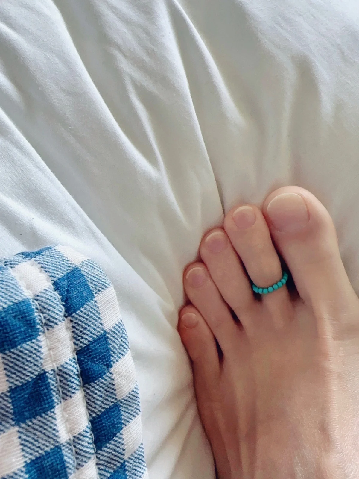 Hellolilyann Original Design Natural Turquoise Toe Ring Gold-Plated Elastic Beaded Temperament National Sle