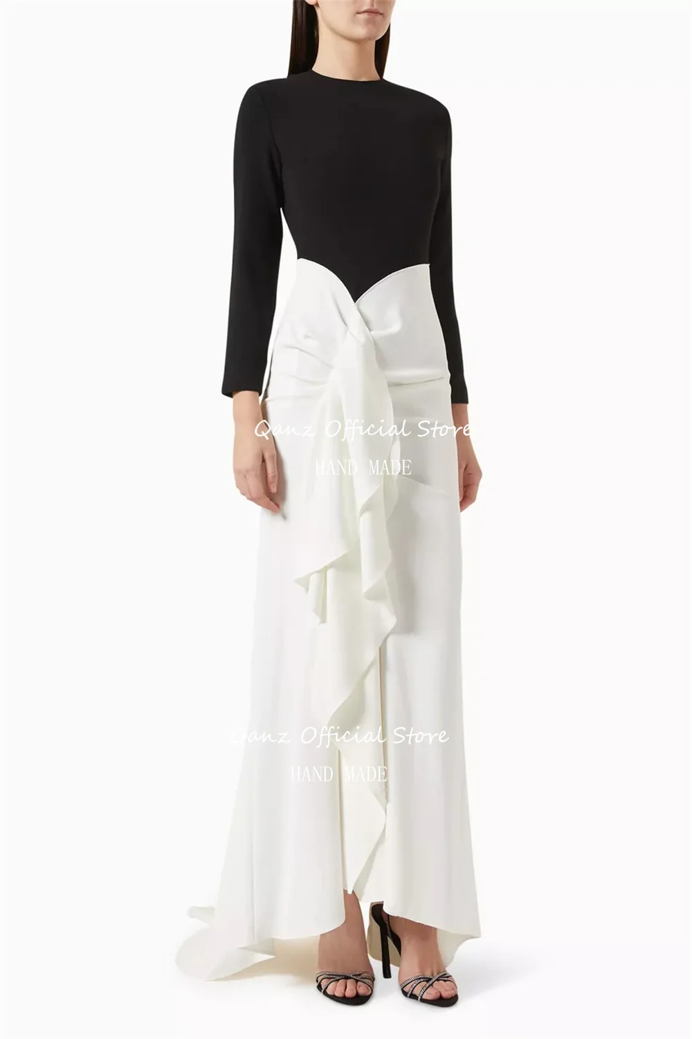 Qanz Элегантные вечерние платья русалки Дубай Abendkleid с длинными рукавами и рюшами