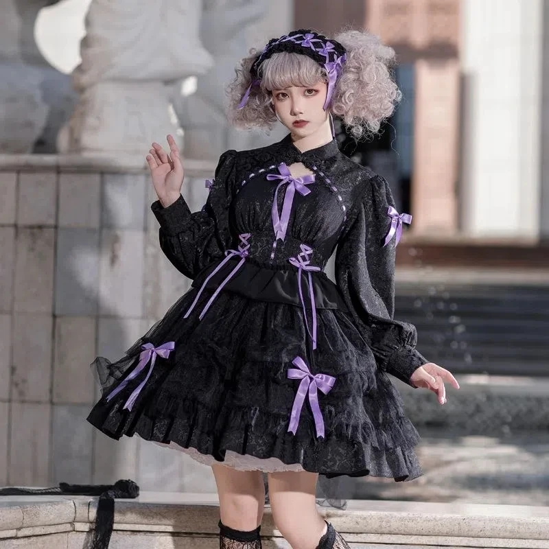 NONSAR Lolita Original OP Long-Sleeved Dress Soft Girl Solid Color Multi-Layer Cake Lolita Dress