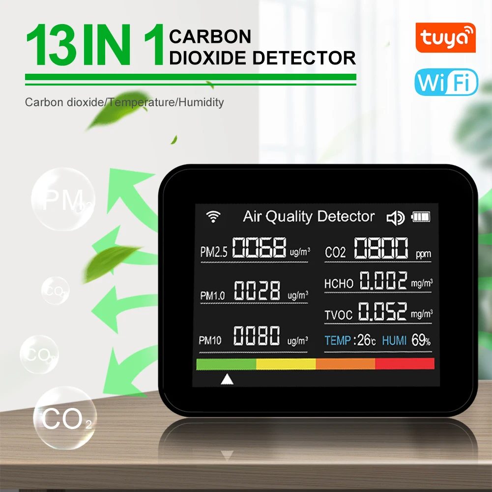 

13in1 WIFI Air Quality Tester CO2 TVOC HCHO PM2.5 PM1.0 PM10 Temperature Humidity Meter Indoor Air Quality Monitor For Home