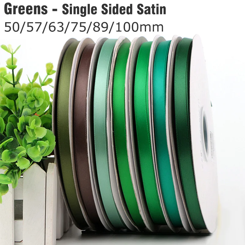 

100Yards 50/57/63/75/89/100mm Green Single Face Satin Ribbon Solid Colour High Quality 100% Polyester Silky Ribbons 111222