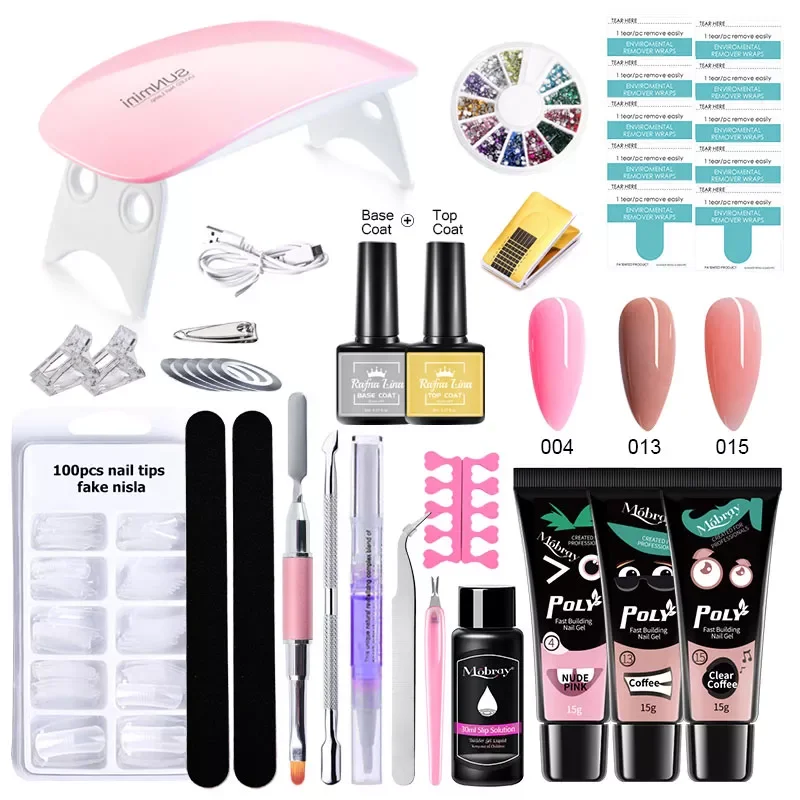 

Manicure Set Poly Nail UV Gel Kit LED Lamp False Nail Extension Building Polygels Set Base Top Coat Acrylic Solution KIt