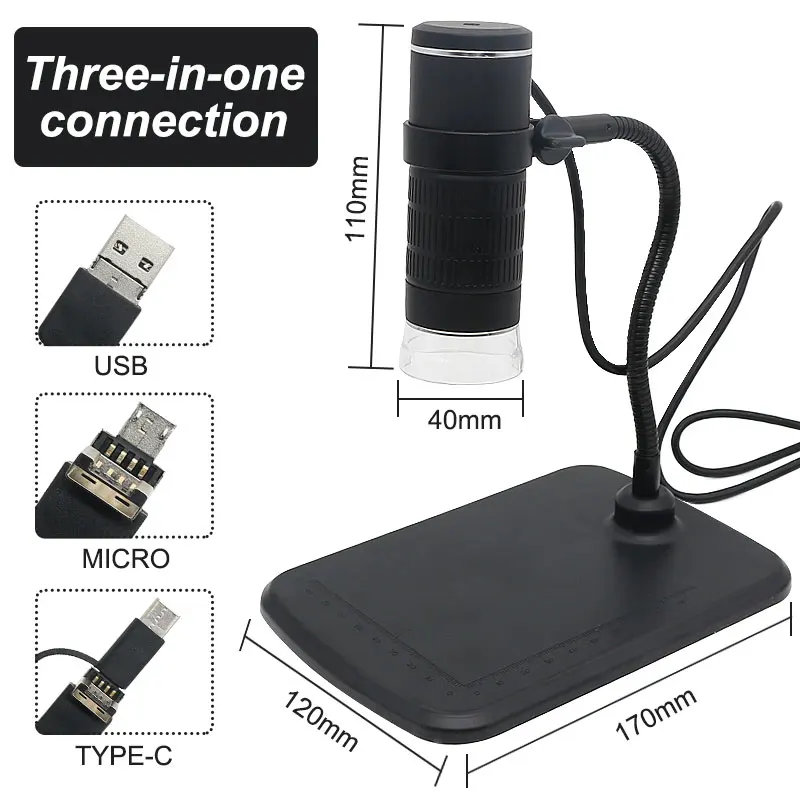 Микроскоп электронный с USB-портом 1000X 3 в 1 8 регулируемых светодиосветодиодный -