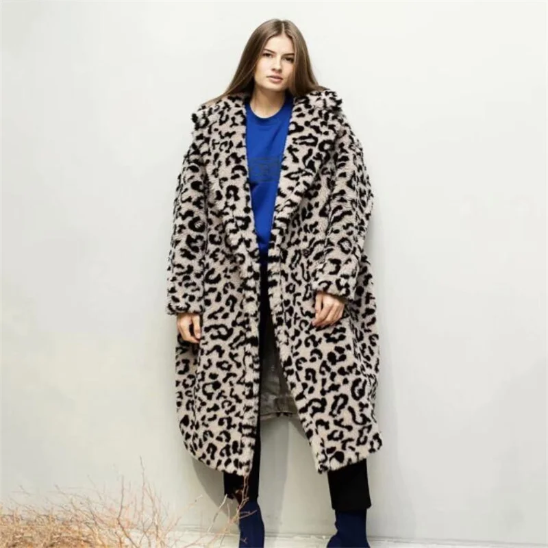 Autumn long faux mink fur leather jacket womens warm Suit collar leopard fur leather coat women jackets winter thicken b553