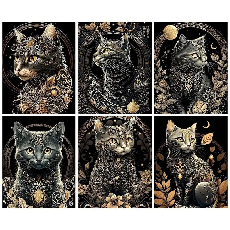 

GATYZTORY Painting By Number Adult Kit With Frame Black Cat Animal Diy HandPainted Color Oil Paint Home Wall Art Picture For Dec