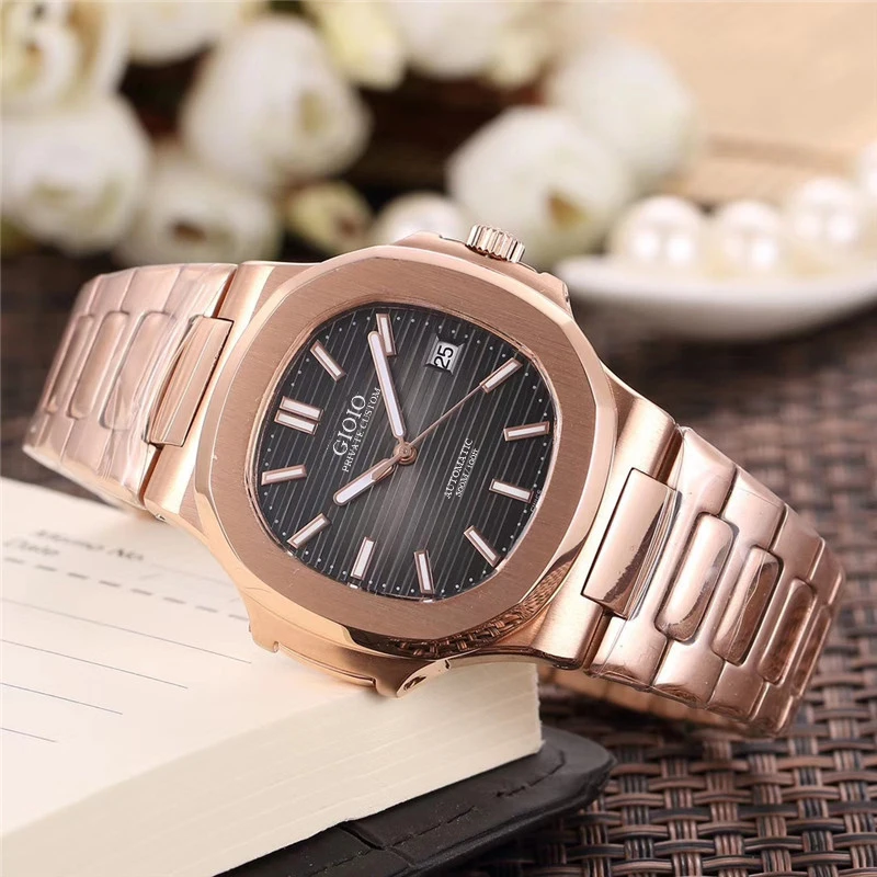 

Мужские автоматические механические часы, черные, синие, розовые, золотые