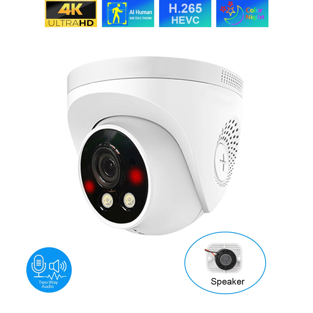 

Камера видеонаблюдения TOPROHOMIE H.265 4K 8 Мп, купольная IP-камера с двухсторонним аудио и ночным видением, POE для системы видеонаблюдения