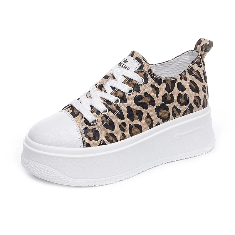 

Canvas Casual Sneakers Women Trends 2023 Elegant Platform Sports Shoes Girl High Heels Designer Flat Shoes Female Tennis Leopard