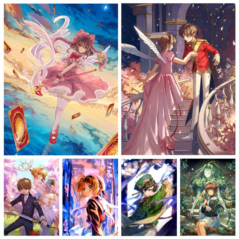 Card Captor Sakura Magic Anime Girl Diamond Art Painting AB Drills Японский мультфильм Сакура Киномото Вышивка