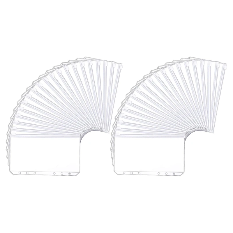 

40Pcs A5 Size 6 Holes Binder Pockets Translucent Plastic Binder Zipper Folders Waterproof Zipper Loose Leaf Bags