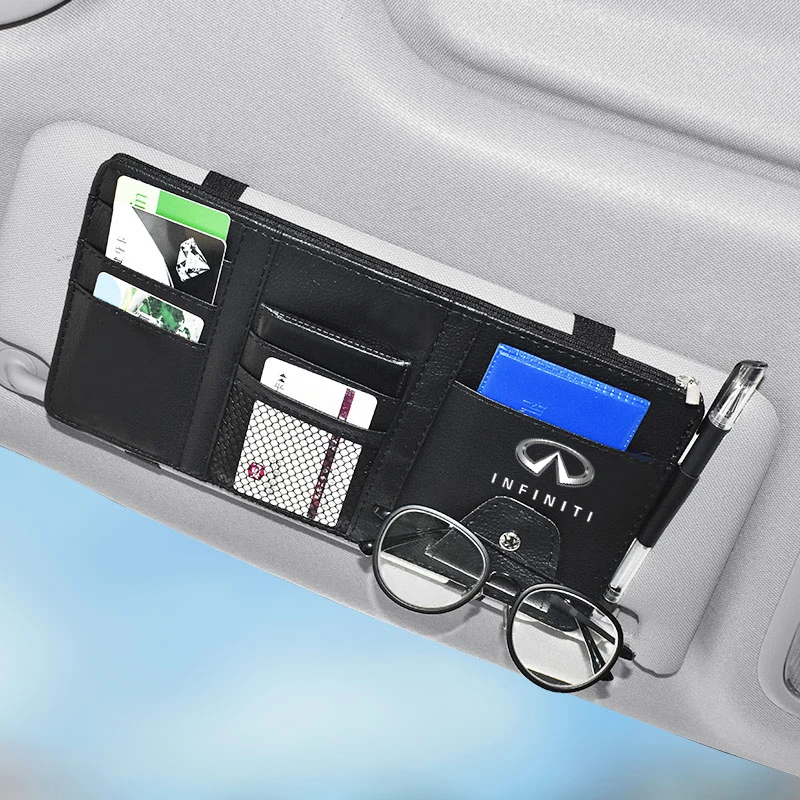 

Car Sun Visor Organizer Storage Card Bag Sunglasses Clip Phone Hold For INFINITI FX35 Q70 Q50 Q30 QX30 QX50 QX70 G35 G37 FX37