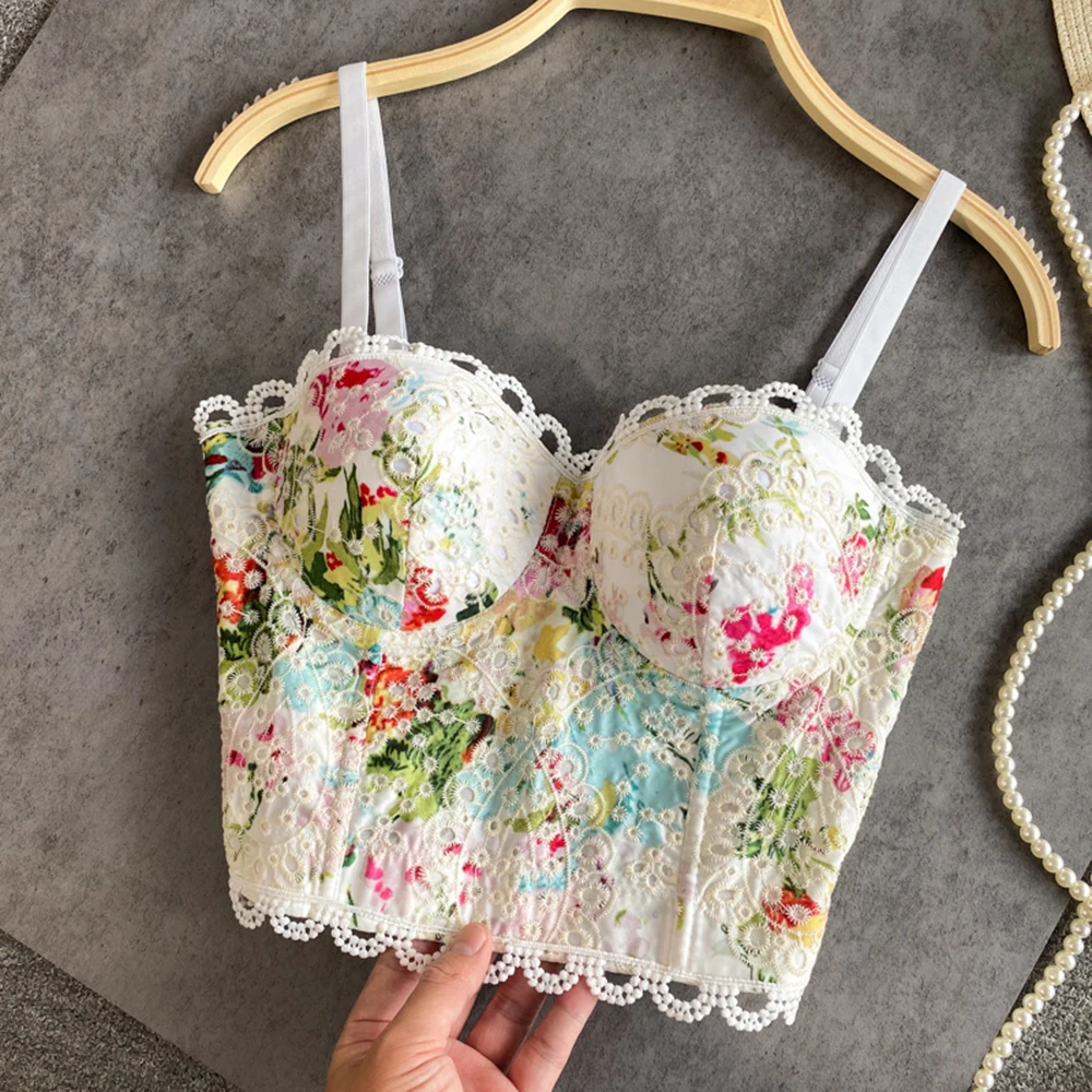 

Кружевная майка с принтом, женский летний топ с 3D чашкой, женский сексуальный бюстгальтер, лиф, короткий вышитая подвеска, жилет