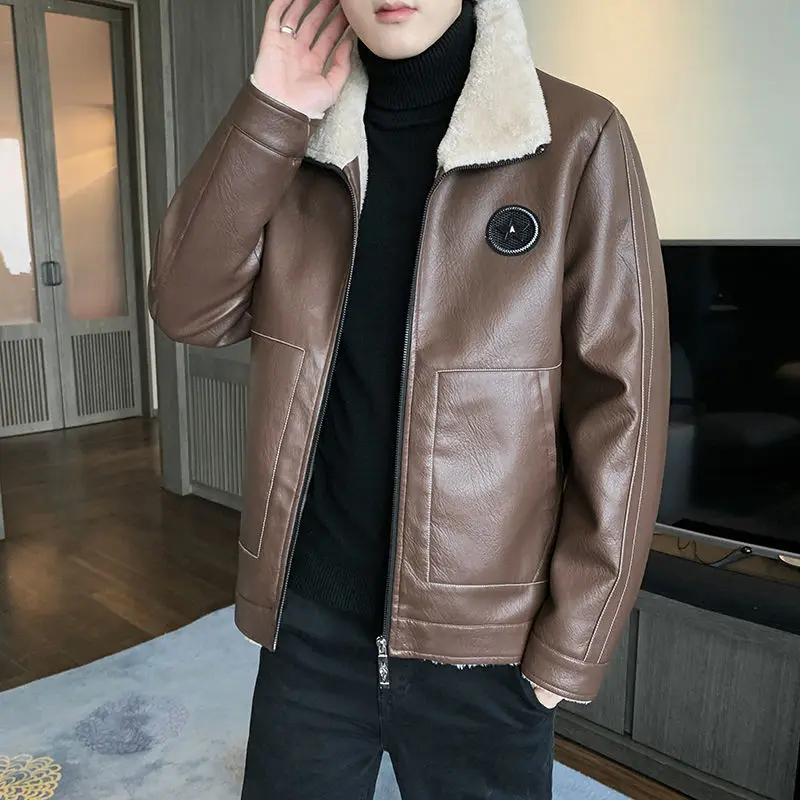 Мужская теплая куртка из овечьей шерсти свободная ветрозащитная Повседневная