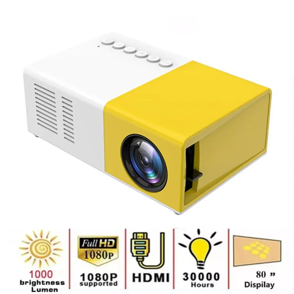 

J9 Pro Projector 1000 Lumens 480x360 Pixels 3.5mm Audio HDMI-compatible USB Mini LED Projector LCD Home Media Player PK YG300
