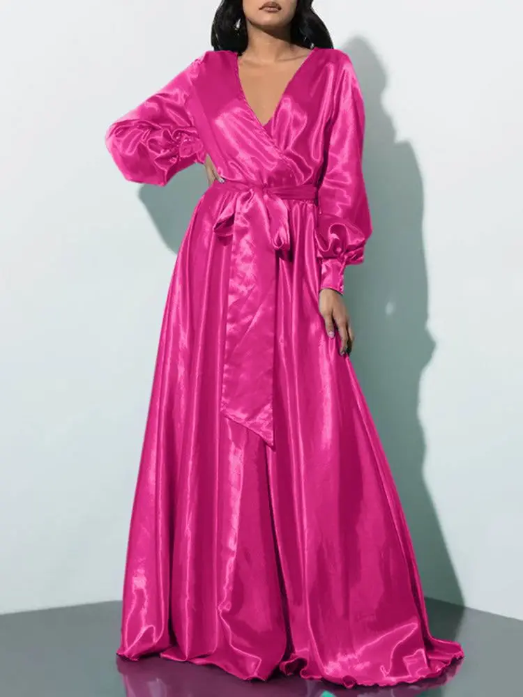 

Summer Long Dress VONDA 2022 Women Vintage V Neck Sundress Bohemian Maxi Long Dress Female Solid Casual A-Line Femme Robe