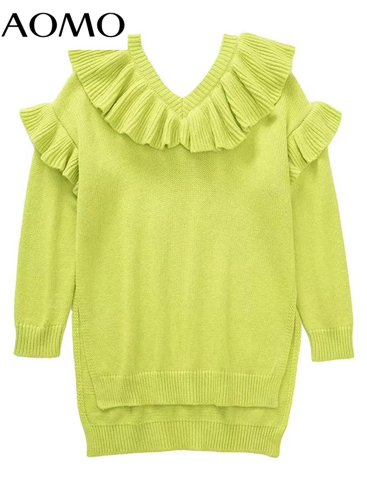 

Женский Теплый свитер с оборками AOMO, вязаный пуловер оверсайз с длинными рукавами, модель 3H580A, 2022