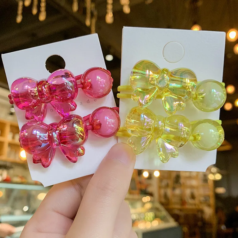 

2 PCS New Acrylic Butterfly Ball Hair Circle Elastic Hair Bands Handmade Women Barrette Girls Hair Accessories