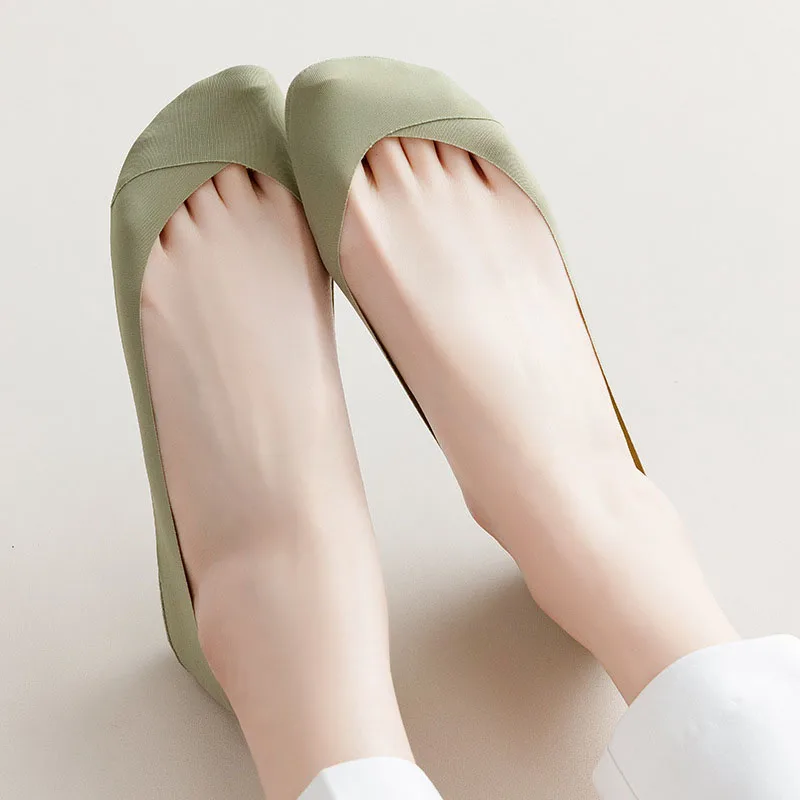 3Pairs Non Slip Socks Women Invisible Breathable Summer Ultra-thin Solid Color Ice Silk Low Cut Boat Sock Slippers Casual Sokken
