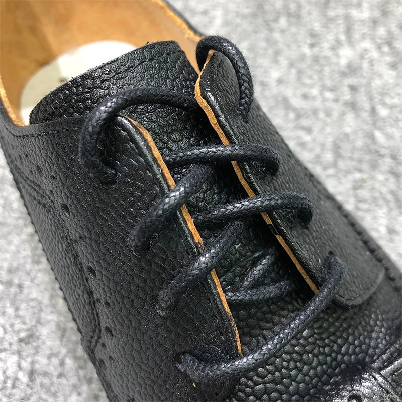 TB THOM Shoes Butterfly-knot Brogue Sneakers Black Pebble Grain Women's Classic Retro Longwing Lace-Up Oxford Leahter TB Shoes