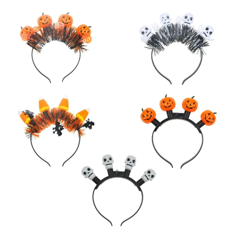 

Halloween Party Props Pumpkin Headband LED Skull Headhoop Universal Hairband for Children Adults Fun Festival Headdress