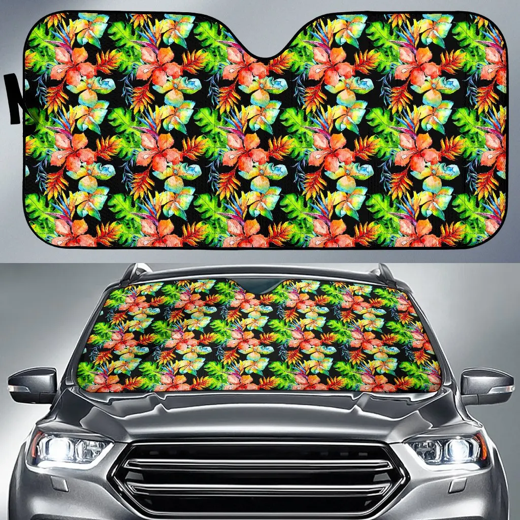 

Tropical Hawaii Flowers Pattern Print Car Sun Shade