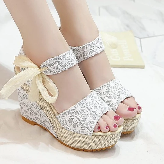 

Women Sandals Dot Bowknot Design Platform Wedge Female Casual High Increas Shoes Ladies Fashion Ankle Strap Open Toe Sandals