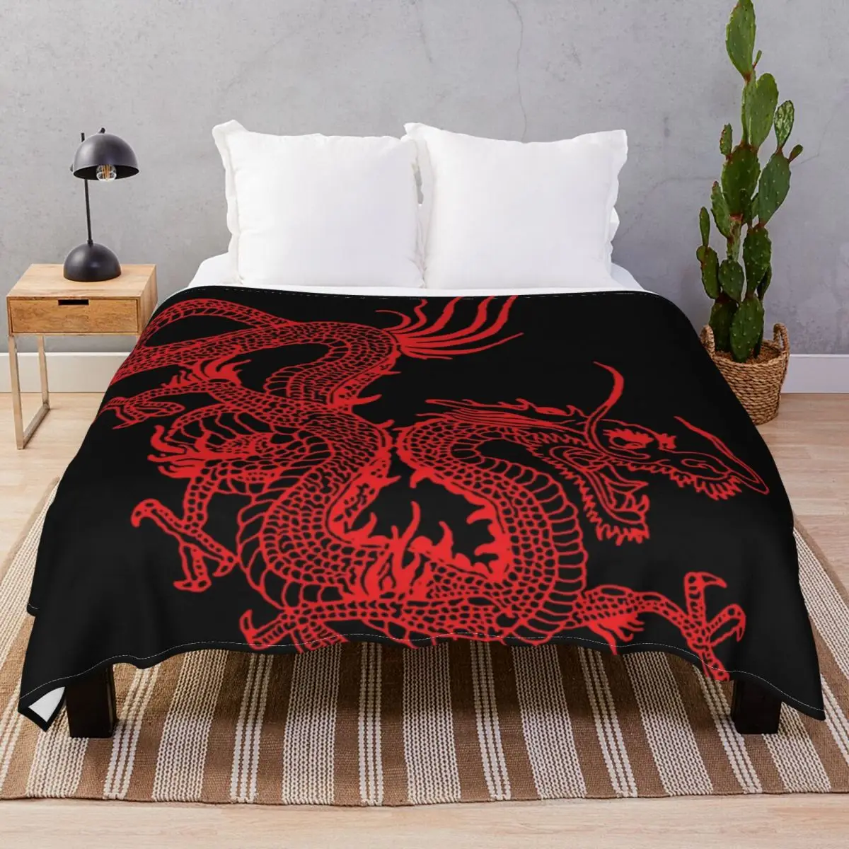 Red Chinese Dragon Blanket Fleece Spring Autumn Breathable Unisex Throw Blankets for Bedding Sofa Travel Cinema