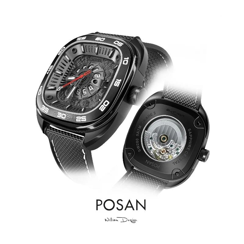 Фото Новые роскошные мужские механические часы POSAN PSW-008G, сапфировое стекло с антибликовым покрытием, титановый корпус, водонепроницаемость до 100 м. №2