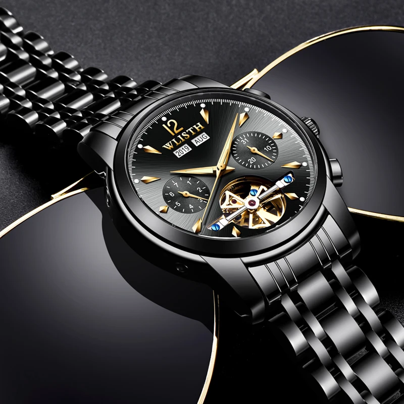 Men's Classic Mechanical Watch Waterproof Business Stainless Steel Watch Skeleton Automatic Mechanical Watch Relogio Masculino