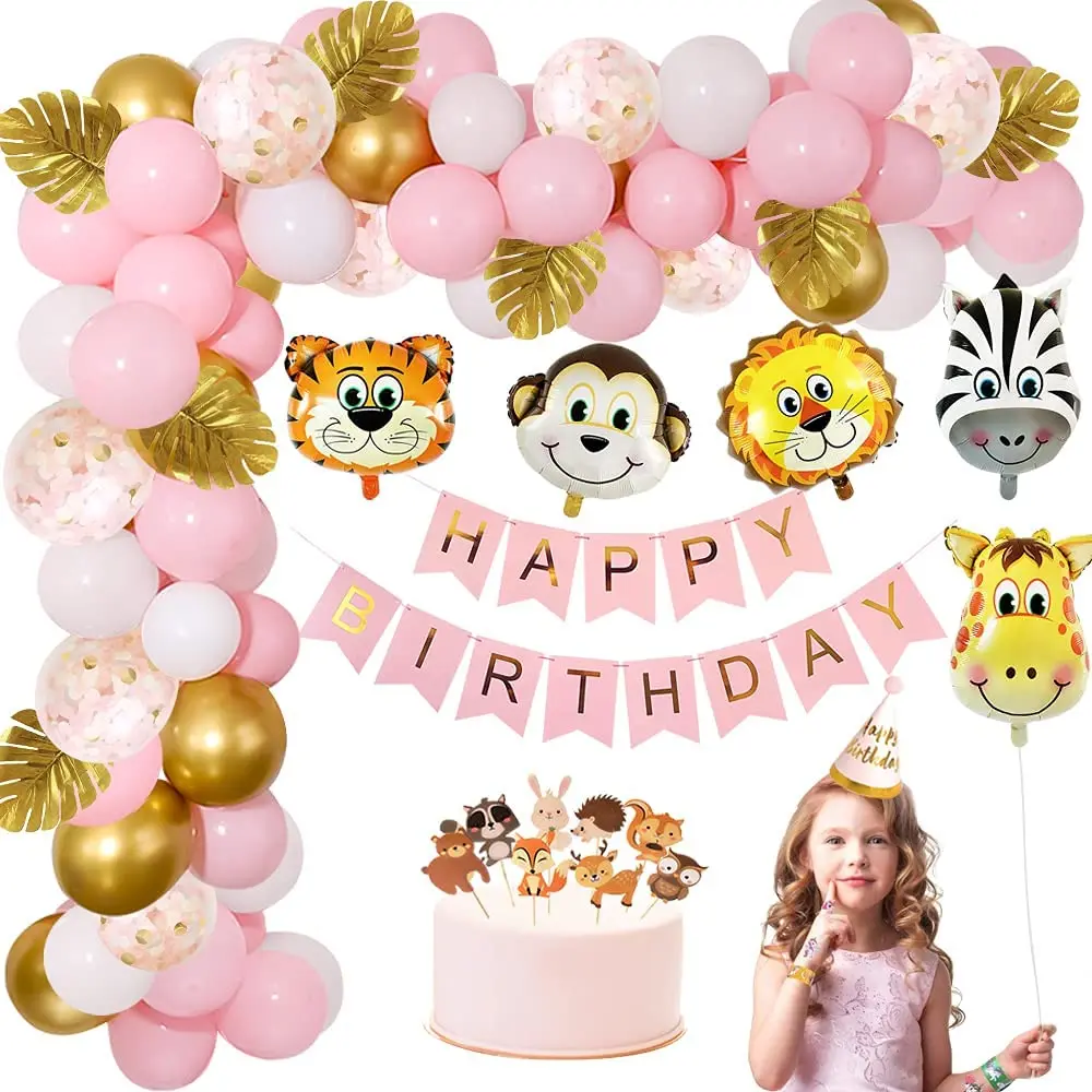 Animal Birthday Party Decorations for Girls Pink Jungle Safari Theme Party   Animal Party Balloons for Baby Shower Happy Birthda