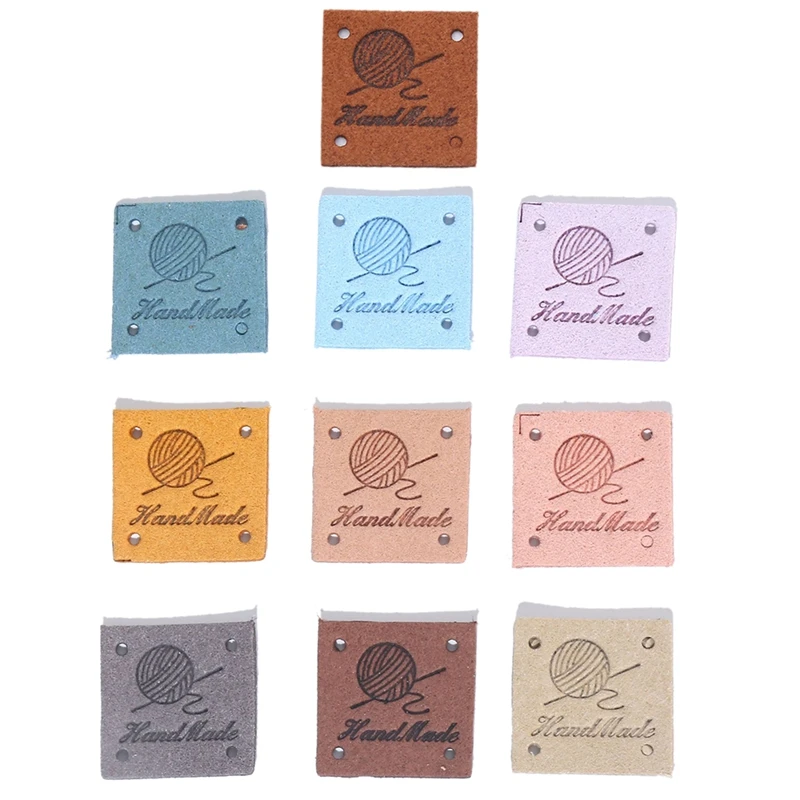 

100Pcs Square Labels Hand Made Tags For Clothing PU Leather Tags DIY Knitting Hats Handmade Labels Sewing Accessories