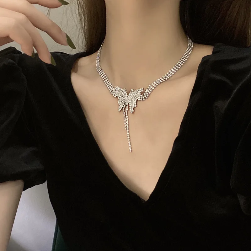 

Butterfly Cubic Zircon Fairy Necklace Beautiful Shiny Aesthetic Choker Necklace Women