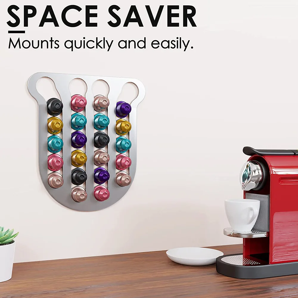 

Органайзер для кофейных капсул без перфорации, Алюминиевая Полка для кофейных капсул, подставка для хранения капсул Nestle, алюминиевый декор для настенного бара