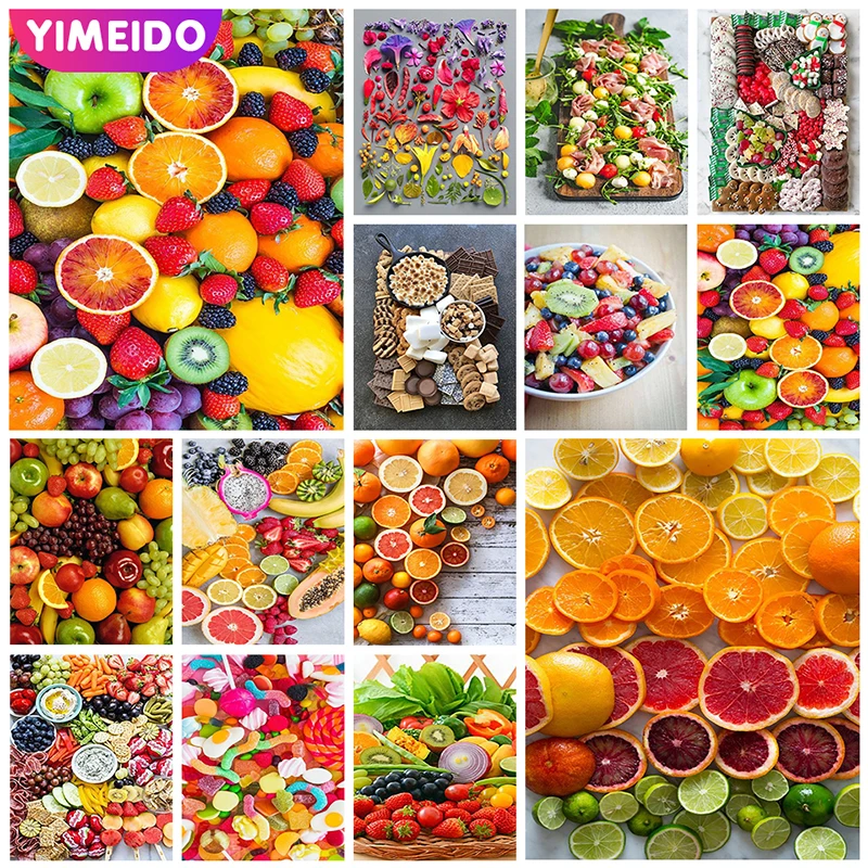 YIMEIDA 5D DIY Fruit AB Diamond Painting Kit Cake Handmade Zipper Bag Pour Glue Vegetable Diamonds Embroidery Home Kitchen Decor