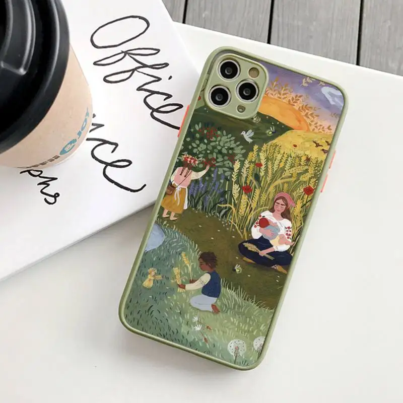 Cartoon Scenery Girl Phone Case for iPhone 14 11 12 13 Mini Pro Max 8 7 Plus X XR XS MAX Translucent Matte Cover