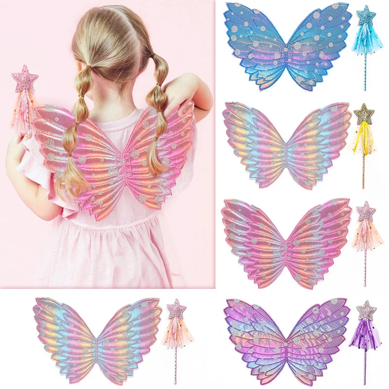 

Colorful Angel Butterfly Wings Fairy Magic Wand For Dance Party Girl Birthday Party Princess Friends Party Toy Selfie Accessory