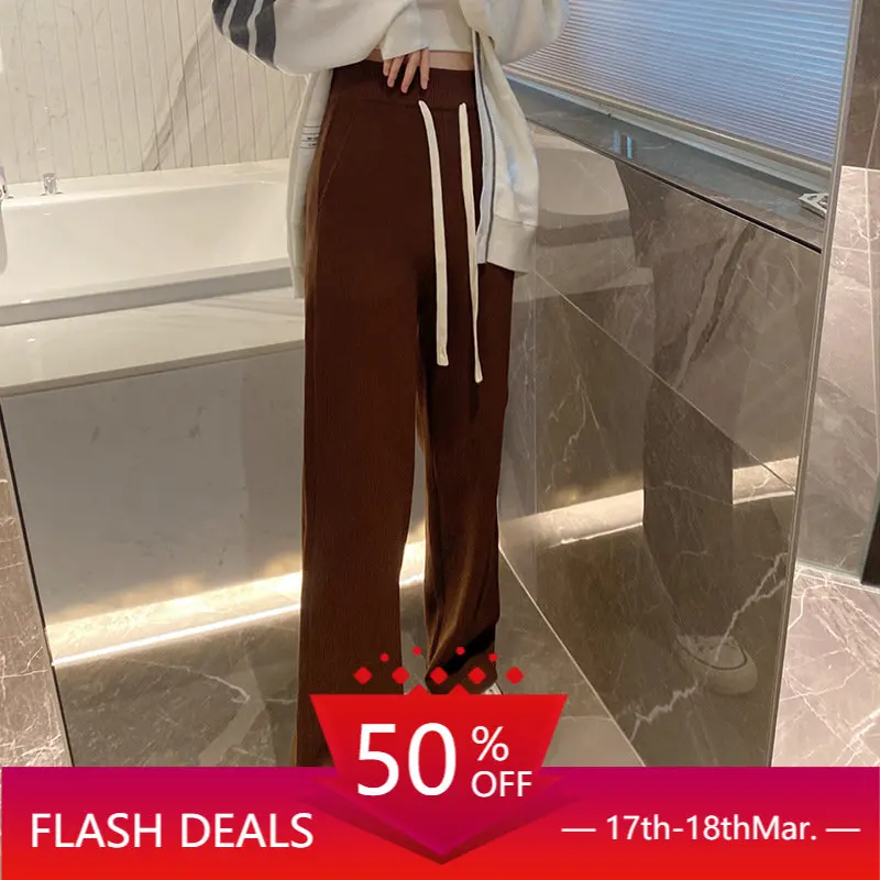 High Grade Draping Floor Mop Pants for Women In Spring Autumn Fashion High Waist Slim Thick Tie Knit Wide Leg Pants Casual Pants