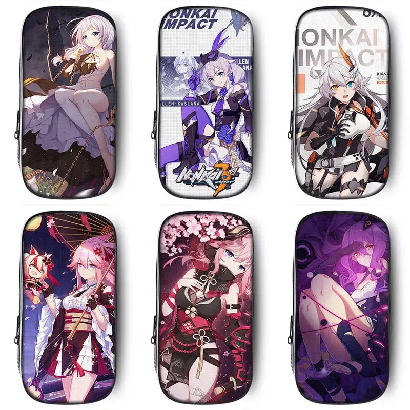 

21cm X 10cm Honkai Impact3 Pencil Cases Bags Murata Himeko Bronya Zaychik Kiana Kaslana Student Canvas Large Capacity Stationery